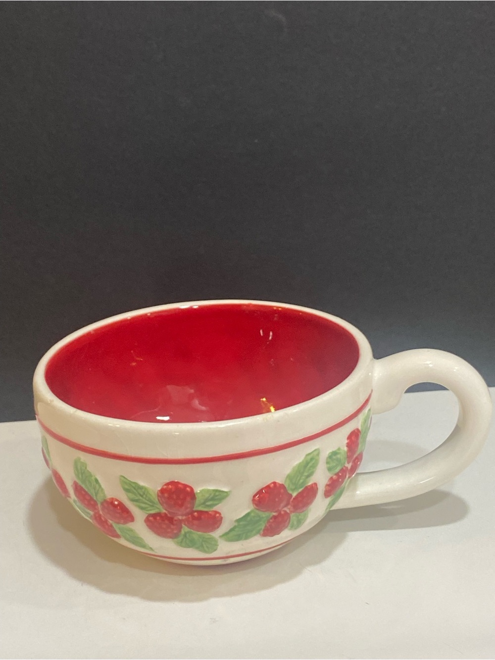 Starbucks 2006 Strawberry Embossed Coffee Mug Wide Tea Cup 12 fl oz